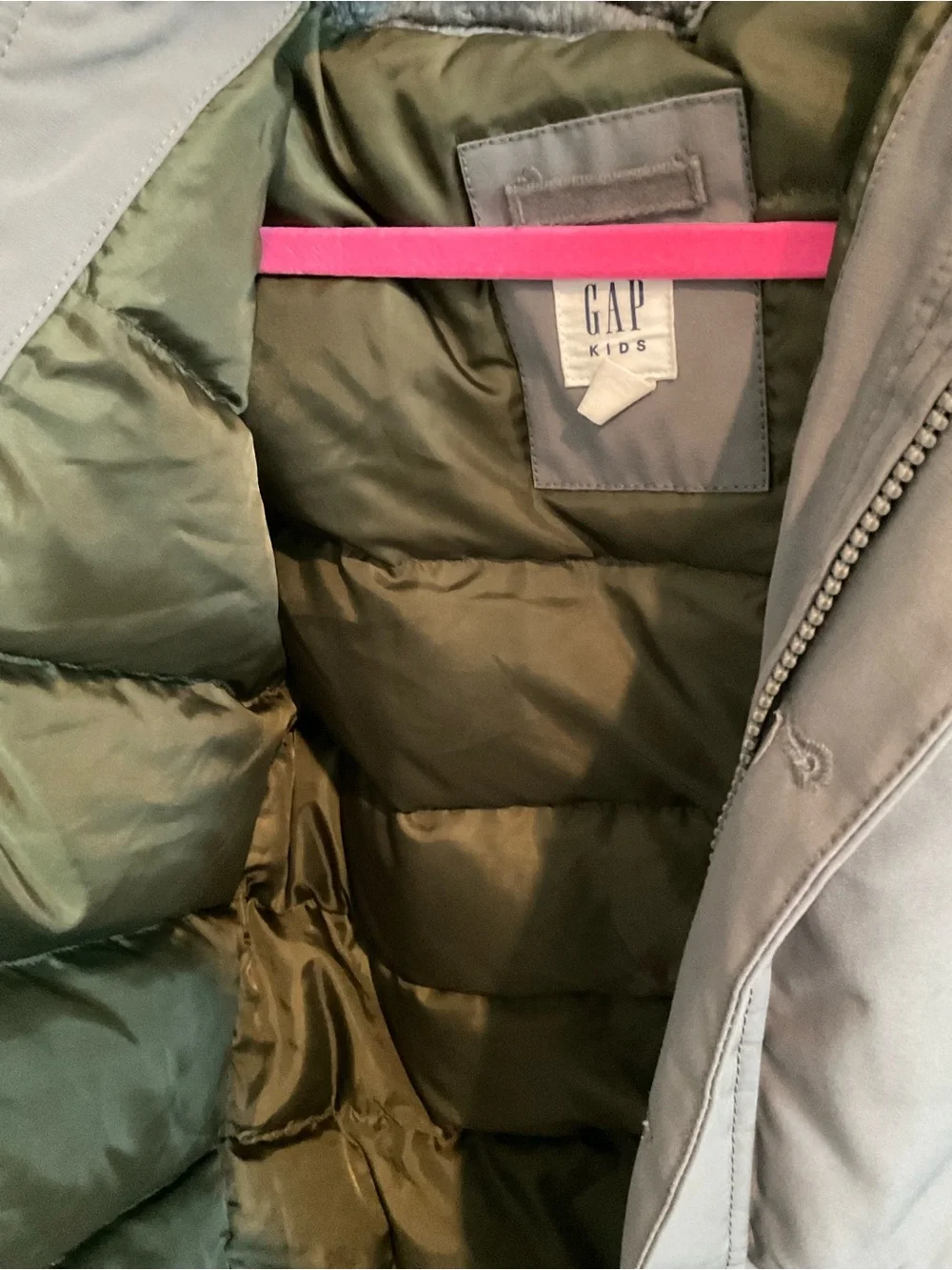 GAP Gray Hooded Puffer Coat with Faux Fur Trim